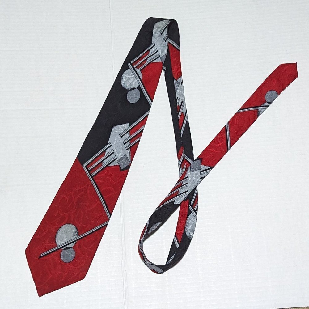 Pierre Balmain 100% Silk Tie Red Gray Black